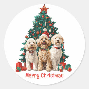 Sticker Rond Joyeux Noël Goldendoodle Chiens