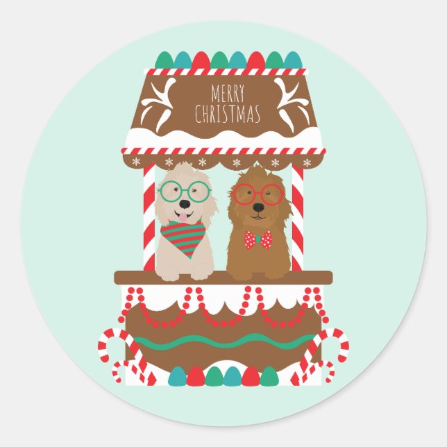 Sticker Rond Joyeux Noël Goldendoodles Chiens de vacances (Devant)