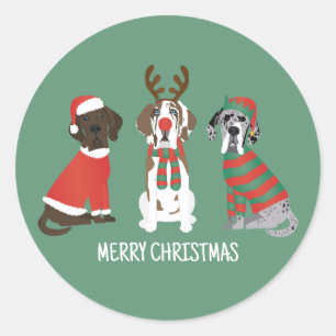 Sticker Rond Joyeux Noël Grands Chiens Danois