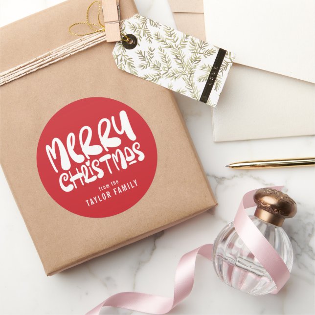 Sticker Rond Joyeux Noël Gras Texte Moderne Personnalisé (Cadeaux)