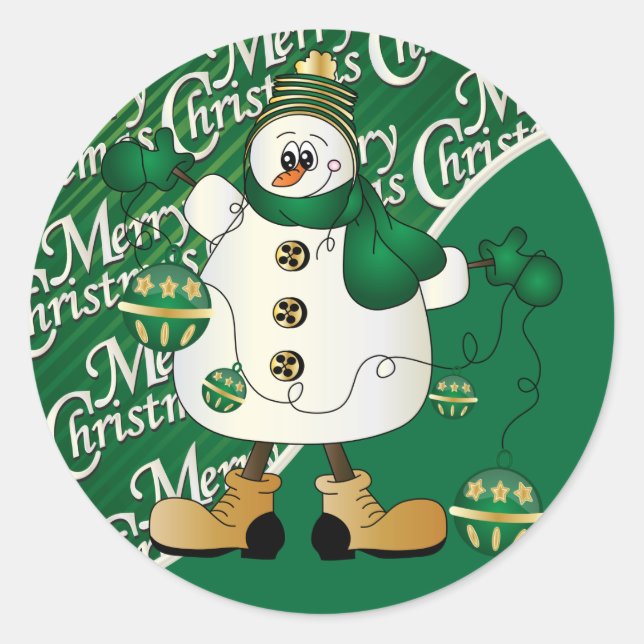 Sticker Rond Joyeux Noël Green Snowman (Devant)