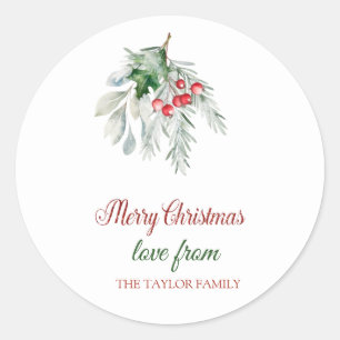 Sticker Rond Joyeux Noël,Gui aquarelle