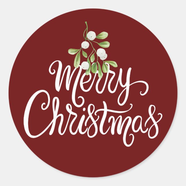 Sticker Rond Joyeux Noël Gui Bourgogne Écriture Élégante (Devant)