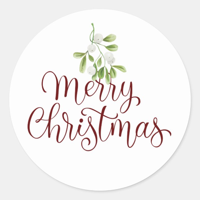 Sticker Rond Joyeux Noël Gui Écriture Élégante (Devant)