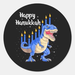Sticker Rond Joyeux Noël Hanoukka Dinosaur Chanukkah