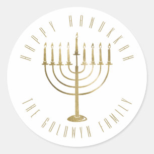 Sticker Rond Joyeux Noël Hanoukka Menorah