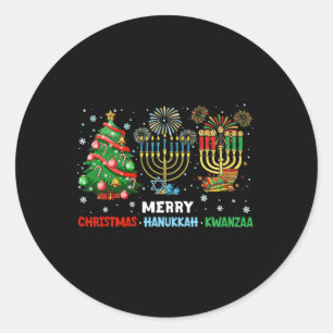 Sticker Rond Joyeux Noël Heureux Hanoukka Et Heureux Kwanzaa 1