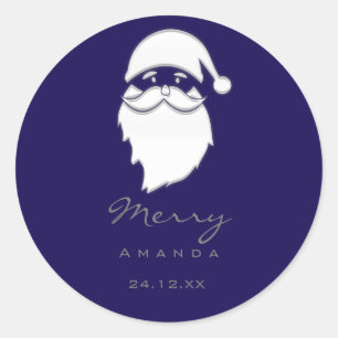 Sticker Rond Joyeux Noël hiver Silver Blu Navy Père Noël