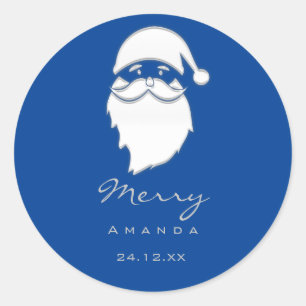 Sticker Rond Joyeux Noël hiver Silver Grey Blue Père Noël