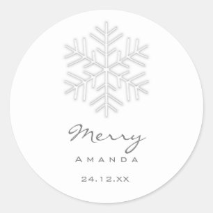 Sticker Rond Joyeux Noël hiver Silver Grey Snowflake