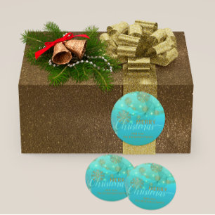 Sticker Rond Joyeux Noël hivernal Turquoise
