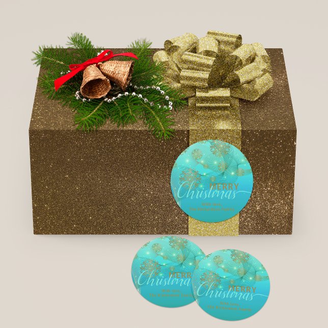 Sticker Rond Joyeux Noël hivernal Turquoise (Créateur téléchargé)