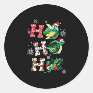 Sticker Rond Joyeux Noël HO HO HO Turtle Père Noël