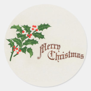 Sticker Rond Joyeux Noël Holly Berries Vintage