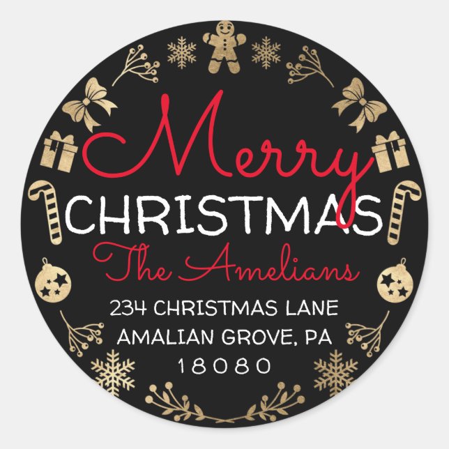 Sticker Rond Joyeux Noël Holly Wreath RSVP Adresse de retour (Devant)