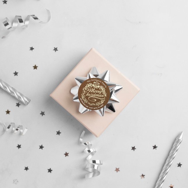 Sticker Rond Joyeux Noël Holly Wreath RSVP Gold Kraft Brown (Merry Christmas Holly Wreath RSVP Gold Kraft Brown Classic Round Sticker)