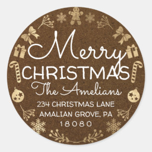 Sticker Rond Joyeux Noël Holly Wreath RSVP Kraft Brown