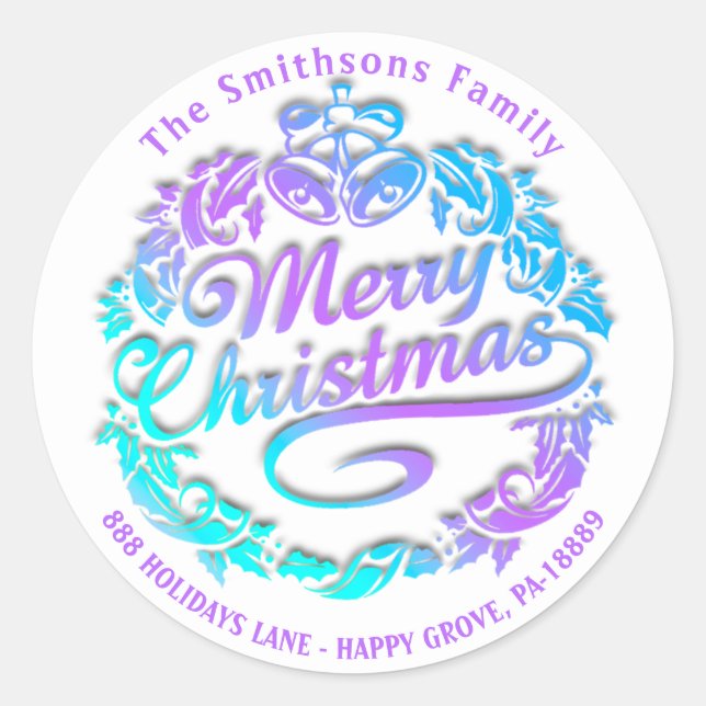 Sticker Rond Joyeux Noël Holly Wreath RSVP Royal Blue Ombre (Devant)