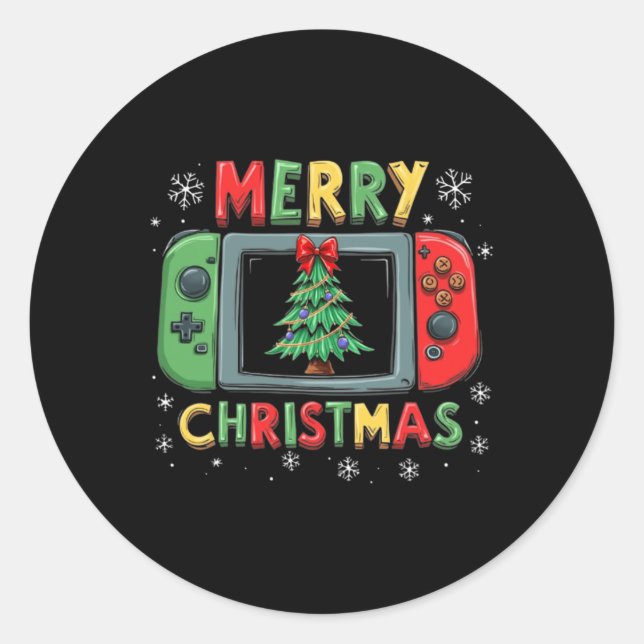 Sticker Rond Joyeux Noël Hommes Garçons Enfants Jeu Joueur Noël (Devant)