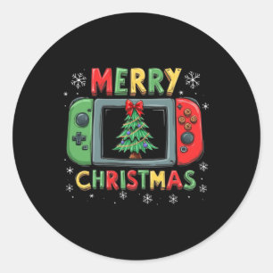 Sticker Rond Joyeux Noël Hommes Garçons Enfants Jeu Joueur Noël