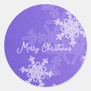 Sticker Rond Joyeux Noël Indigo White Snowflake Minimaliste