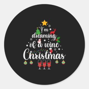 Sticker Rond Joyeux Noël Je Rêve D'Un Vin Noël