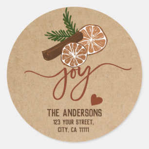 Sticker Rond Joyeux Noël Joie Cinnamon Typographie Rustique