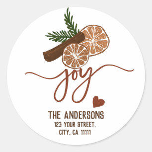 Sticker Rond Joyeux Noël Joie Cinnamon Typographie Rustique