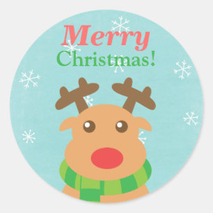 Sticker Rond Joyeux Noël - Joli Renne au Nez Rouge