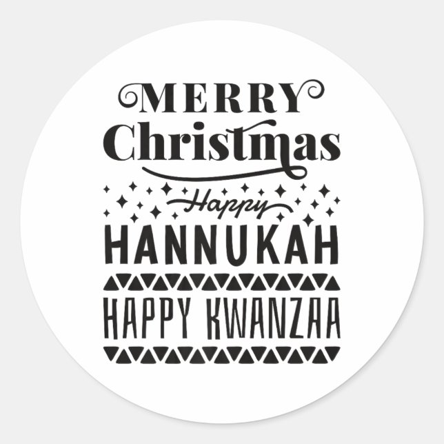 Sticker Rond Joyeux Noël Joyeux Hanoukka Joyeux Kwanzaa (Devant)