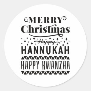 Sticker Rond Joyeux Noël Joyeux Hanoukka Joyeux Kwanzaa