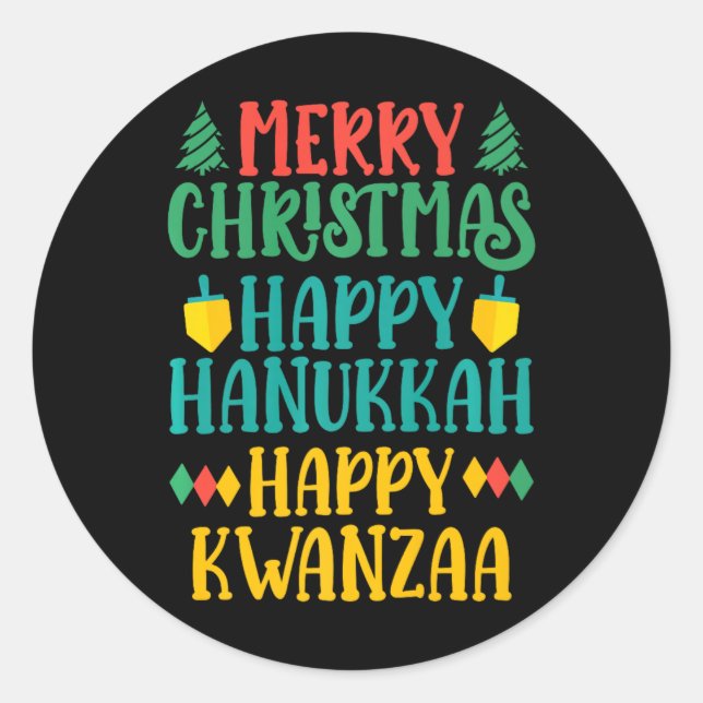 Sticker Rond Joyeux Noël Joyeux Hanoukka Joyeux Kwanzaa 11 (Devant)