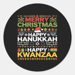 Sticker Rond Joyeux Noël Joyeux Hanoukka Joyeux Kwanzaa 12