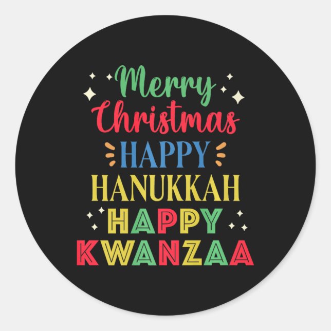 Sticker Rond Joyeux Noël Joyeux Hanoukka Joyeux Kwanzaa 9 (Devant)