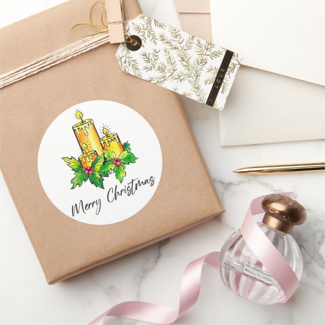 Sticker Rond Joyeux Noël Joyeux Jaune Et Bonne Année (Cadeaux)