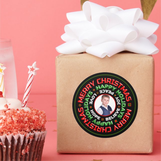 Sticker Rond Joyeux Noël Joyeux Joyeux Fêtes Photo Personnalise (Fête)