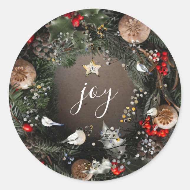 Sticker Rond Joyeux Noël Joyeux Joyeux Vacances Wreath (Devant)