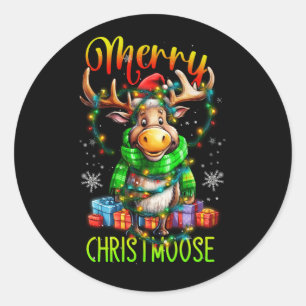 Sticker Rond Joyeux Noël Joyeux Noël Moose Xmas Arbre