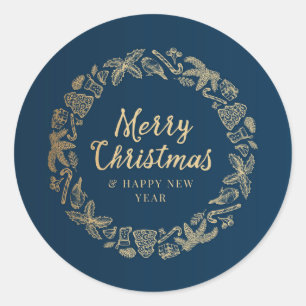 Sticker Rond Joyeux Noël & Joyeux Nouvel An monochrome