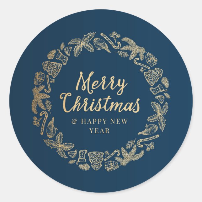 Sticker Rond Joyeux Noël & Joyeux Nouvel An monochrome (Devant)