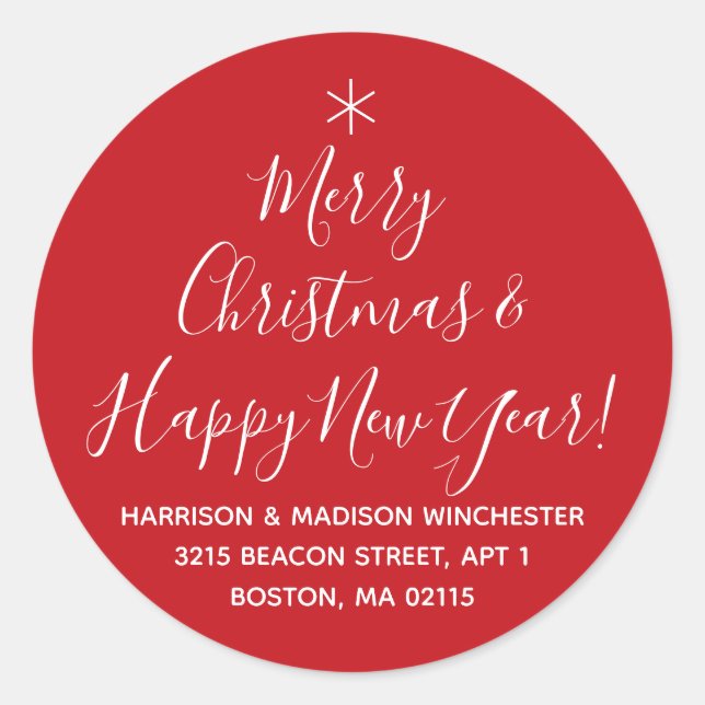 Sticker Rond Joyeux Noël Joyeux Nouvel An rouge adresse de scri (Devant)