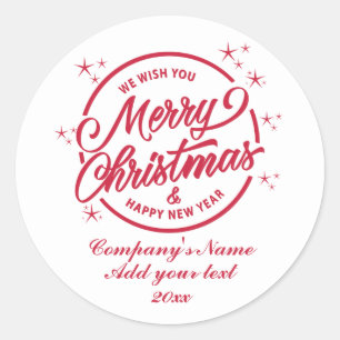 Sticker Rond Joyeux Noël & Joyeux Nouvel An, Typographie Rouge