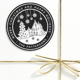 Sticker Rond Joyeux Noël Joyeux Vacances Hiver Personnalisé