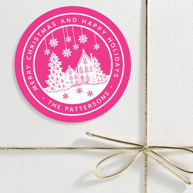 Sticker Rond Joyeux Noël Joyeux Vacances Hiver Personnalisé (Créateur téléchargé)