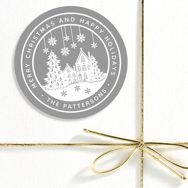 Sticker Rond Joyeux Noël Joyeux Vacances Hiver Personnalisé (Créateur téléchargé)