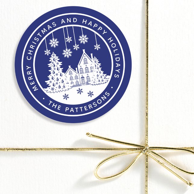 Sticker Rond Joyeux Noël Joyeux Vacances Hiver Personnalisé (Créateur téléchargé)