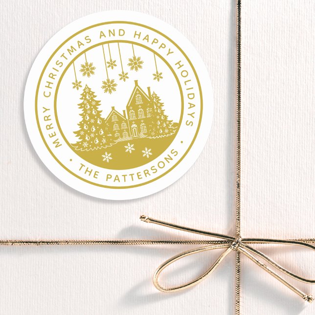 Sticker Rond Joyeux Noël Joyeux Vacances Hiver Personnalisé (Créateur téléchargé)