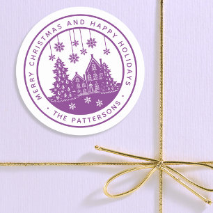 Sticker Rond Joyeux Noël Joyeux Vacances Hiver Personnalisé