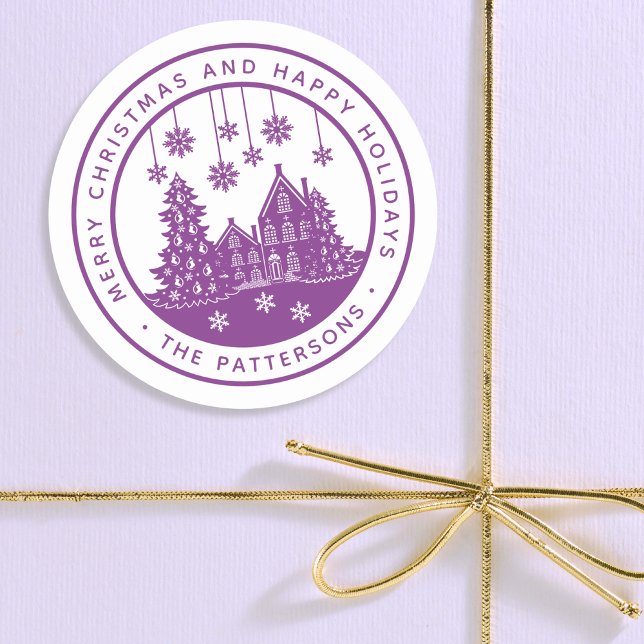 Sticker Rond Joyeux Noël Joyeux Vacances Hiver Personnalisé (Créateur téléchargé)