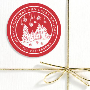 Sticker Rond Joyeux Noël Joyeux Vacances Hiver Personnalisé